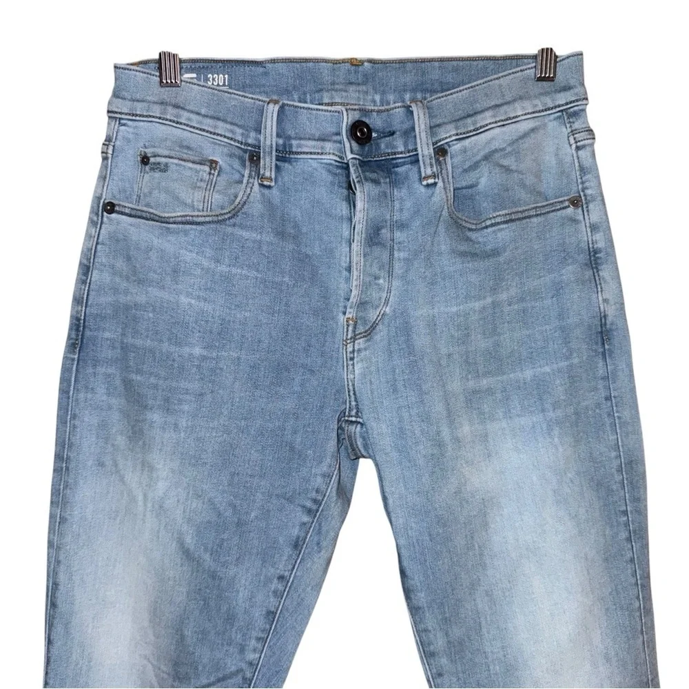 G STAR Raw 3301 Slim Light Blue Button Fly Jeans Skater Pants Size 29 X 30